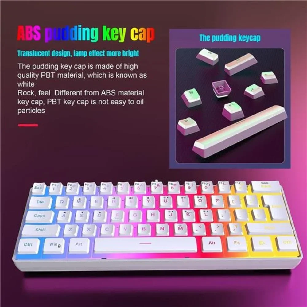 60% Wired Gaming Keyboard, Pudding Keycaps with Translucent Layer, RGB Backlit
